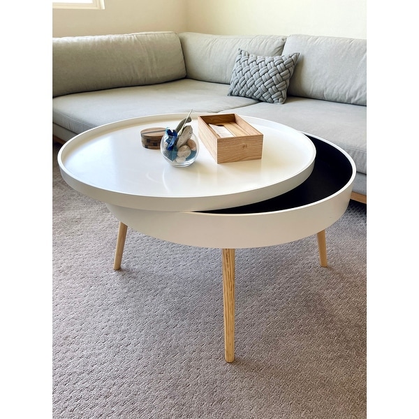 Zoe 2-Piece Mid-Century Modern Round Storage Coffee and End Table Set