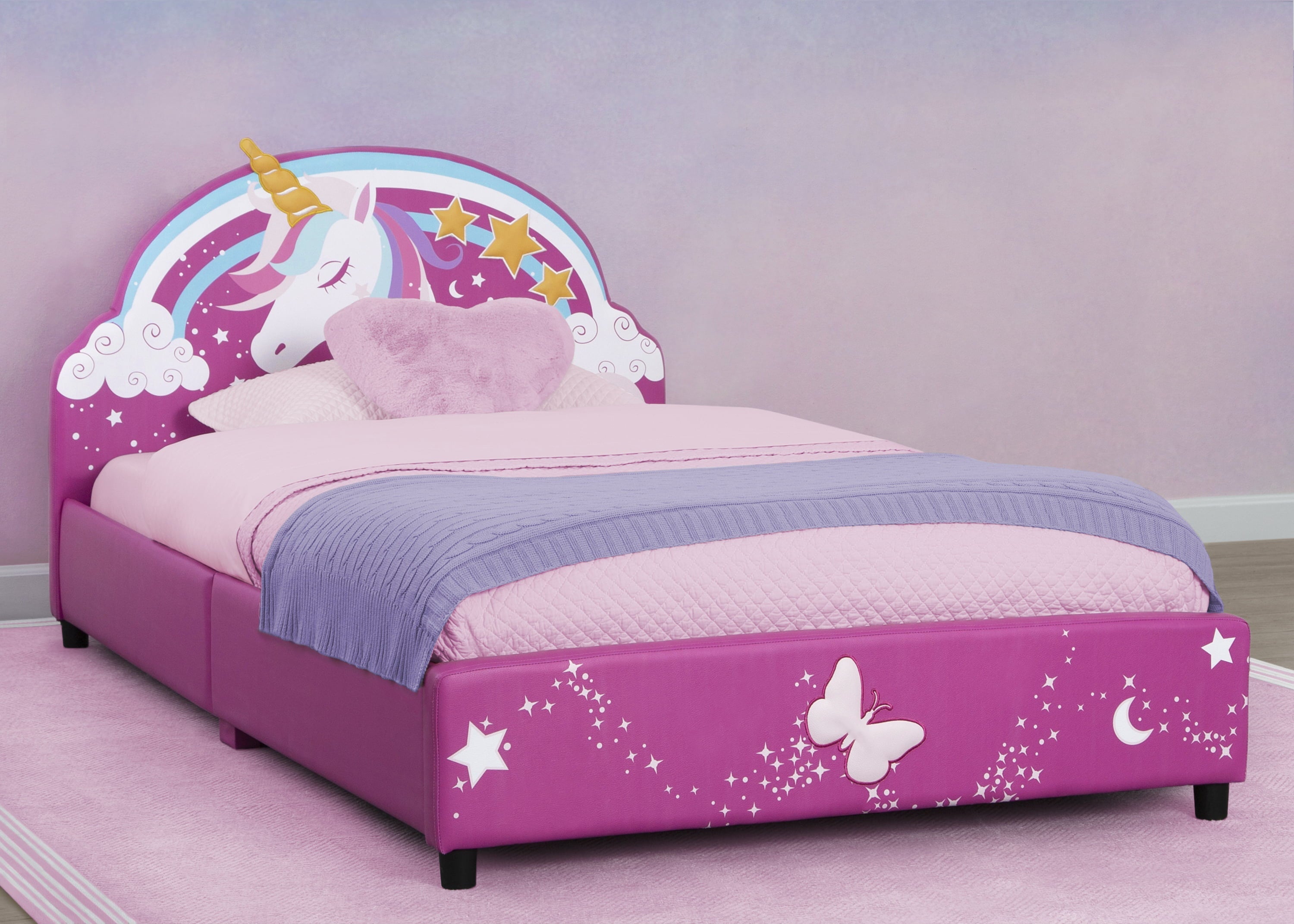 Delta Children Unicorn Upholstered Twin Bed, Pink