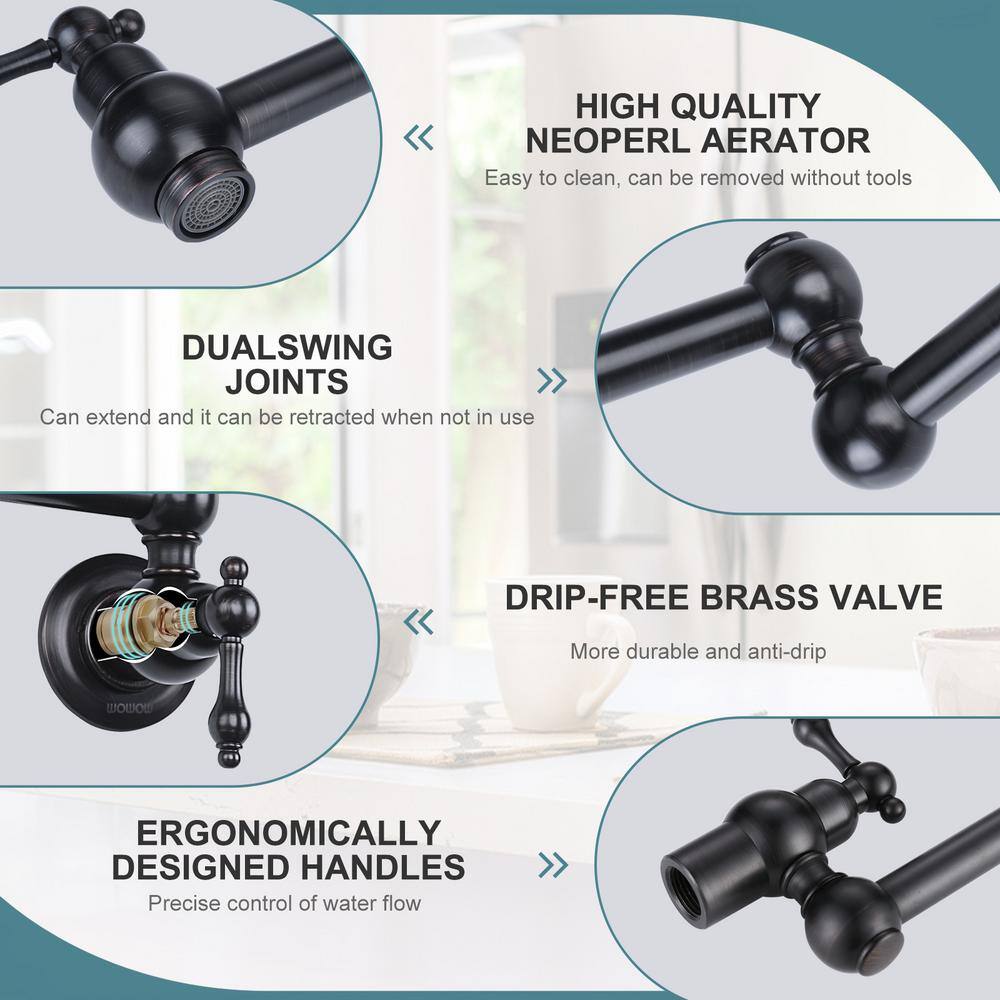 IVIGA Wall Mounted Pot Filler with Double-Handle in Oil Rubbed Bronze VSK11RB