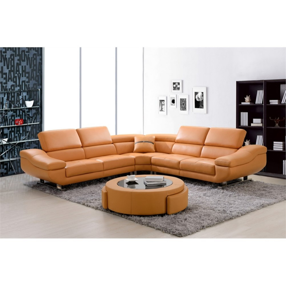 Orange Bonded Leather Coffee Table Ottoman with Storage Drawers   Contemporary   Coffee Tables   by Homesquare  Houzz