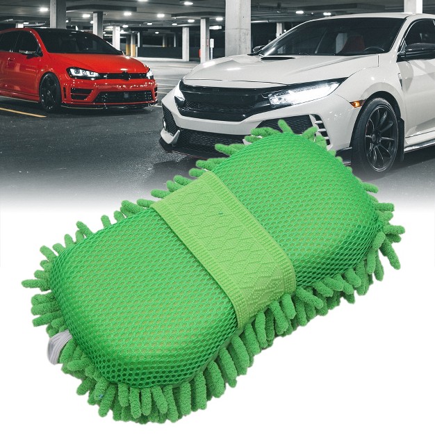 Unique Bargains 8 shape Microfiber Fiber Chenille Sponge Car Wash Cleaning Glove Brush Pad Green 9 8x5 1x2 8inches