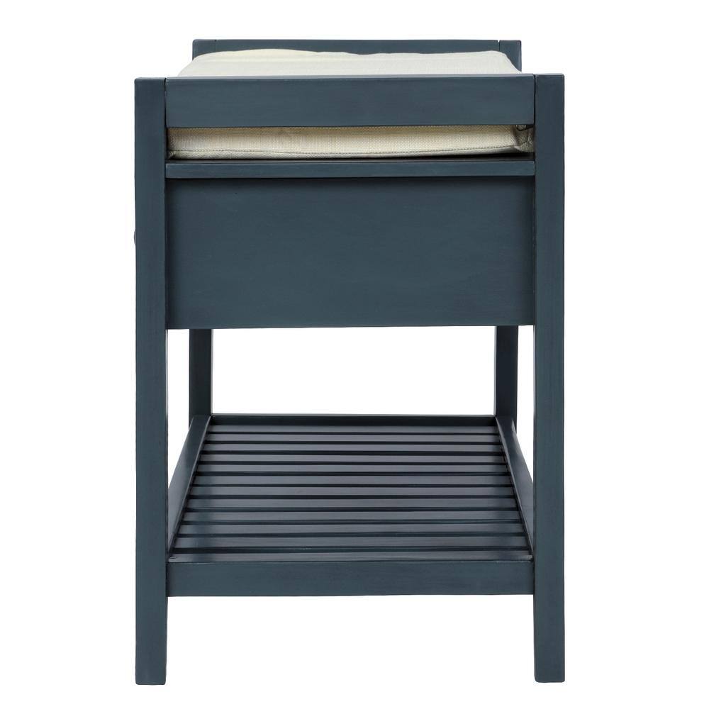 Harper  Bright Designs Entryway Blue Storage Bench with Cushioned Seat Drawers and Shoe Rack 19.8 in. H x 39 in. W x 14 in. D WF195386AAM