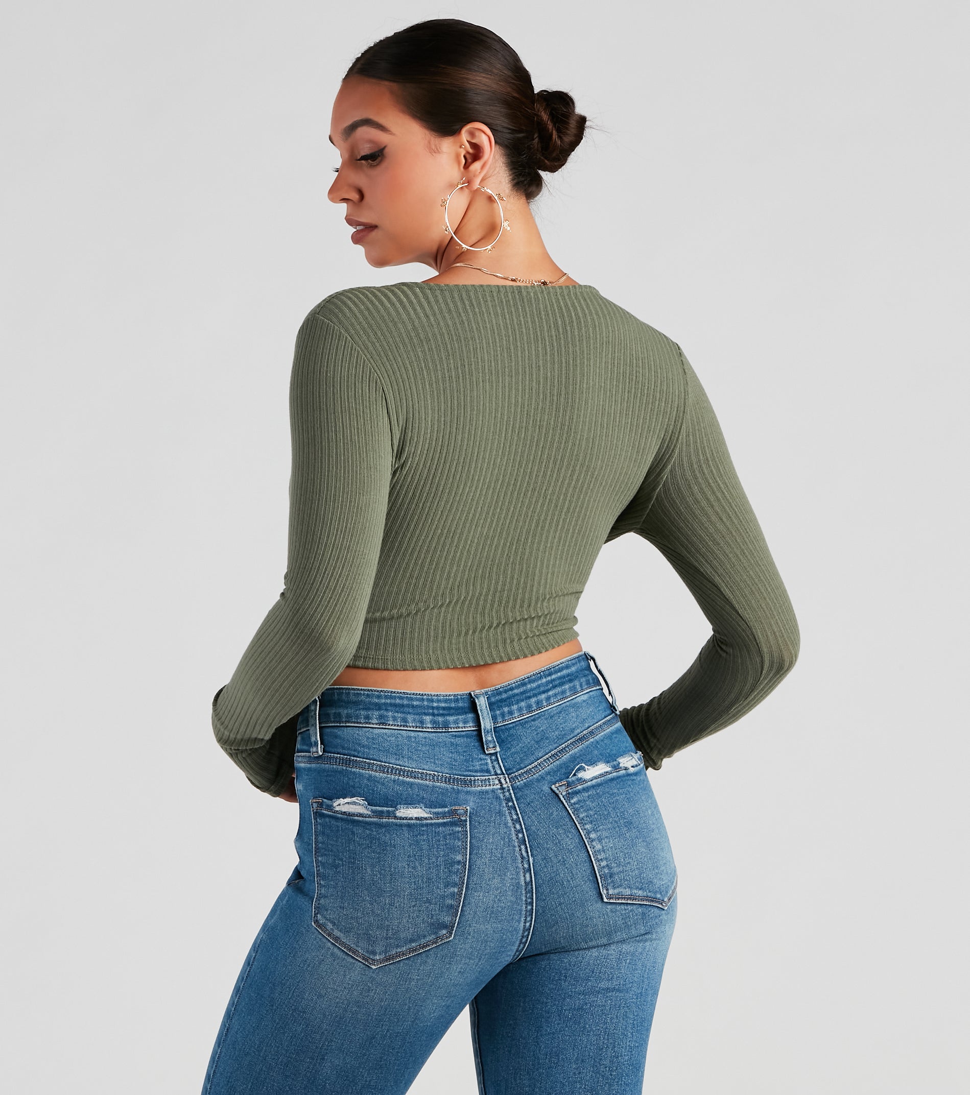 Trendy Twist-Front Ribbed Knit Crop Top