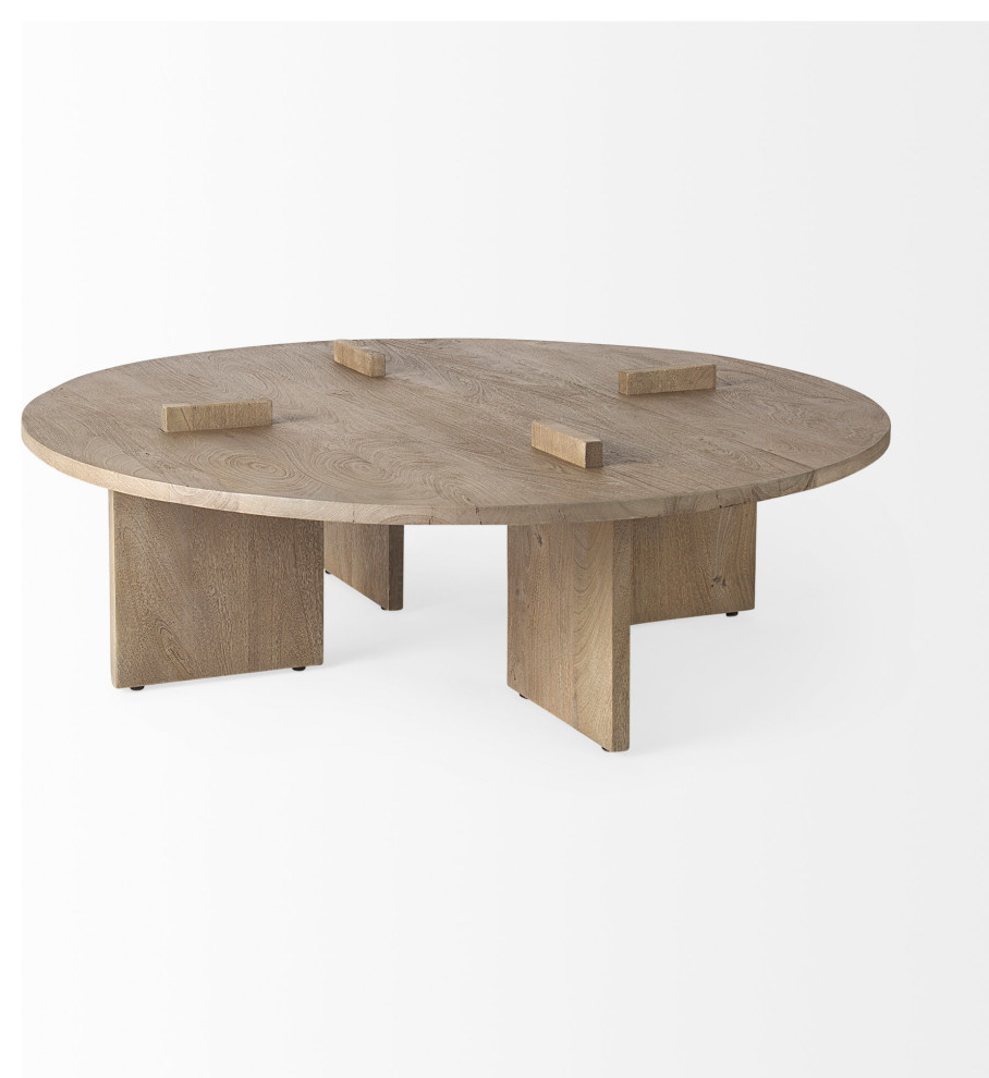 Aida 48.0 x 48.0 x 15.3 Grey Brown Wood Round Coffee Table   Transitional   Coffee Tables   by Mercana  Houzz