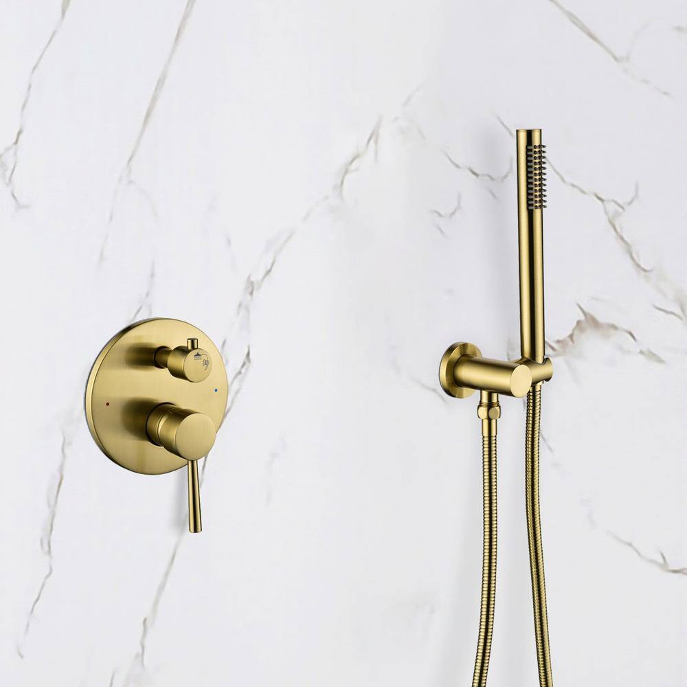 Satico 2-Spray Patterns with 10 in. Tub Wall Mount Dual Shower Heads in Brushed Gold GB013806S