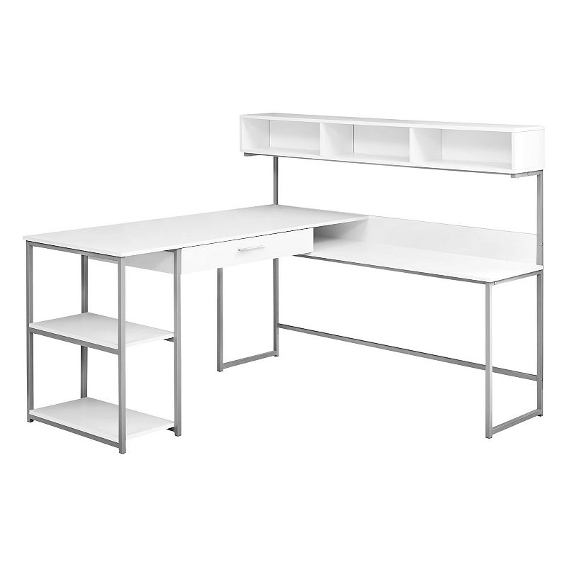 59 White and Gray Contemporary L-Shaped Computer Desk