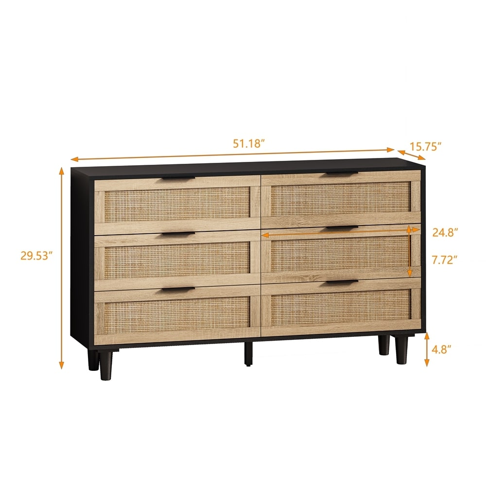 6 Drawers Rattan Storage Cabinet Rattan Drawer for Bedroom