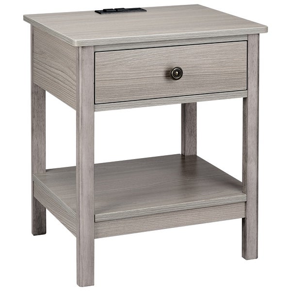 Traditional Rectangular End Table with AC Power and USB Charging Ports， Grey