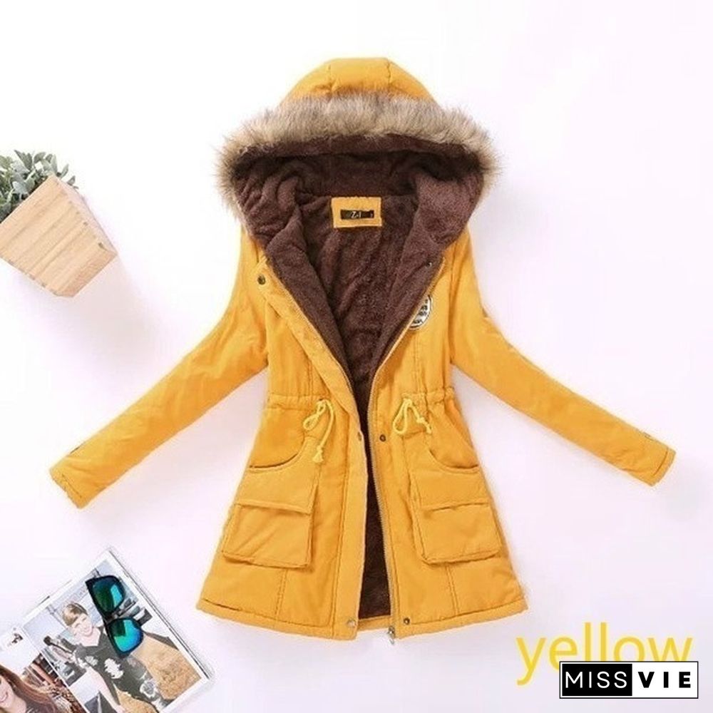 New Arrival Women‘s Fashion Warm Coats Women Jackets Warm Outwear Solid Fur Collar Thick Ladies Plus Size XS-5XL and 11 Colors