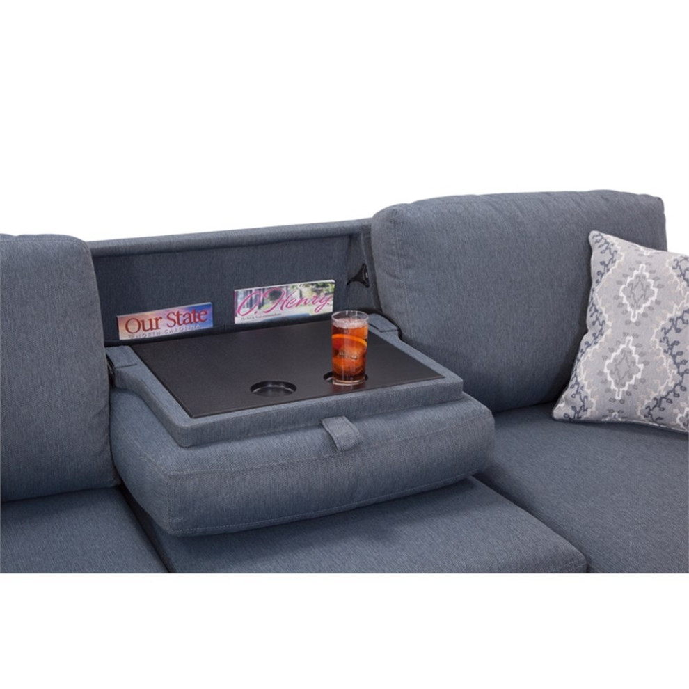 Pemberly Row Modern Sofa with Drop Down Table USB in Blue Finish   Transitional   Sectional Sofas   by Homesquare  Houzz