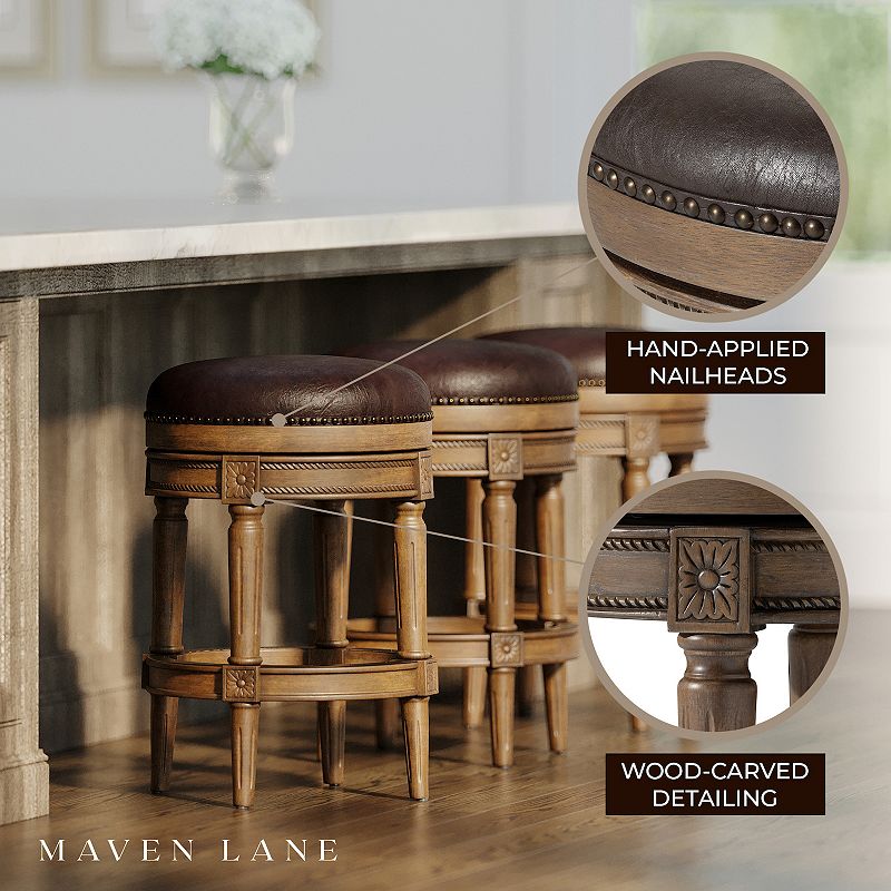 Maven Lane Pullman Backless Counter Stool In Walnut Finish W/ Marksman Saddle Vegan Leather