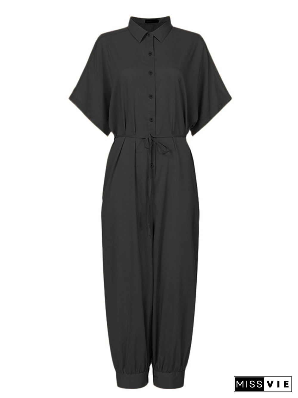 Short Sleeve V Neck Casual Jumpsuits