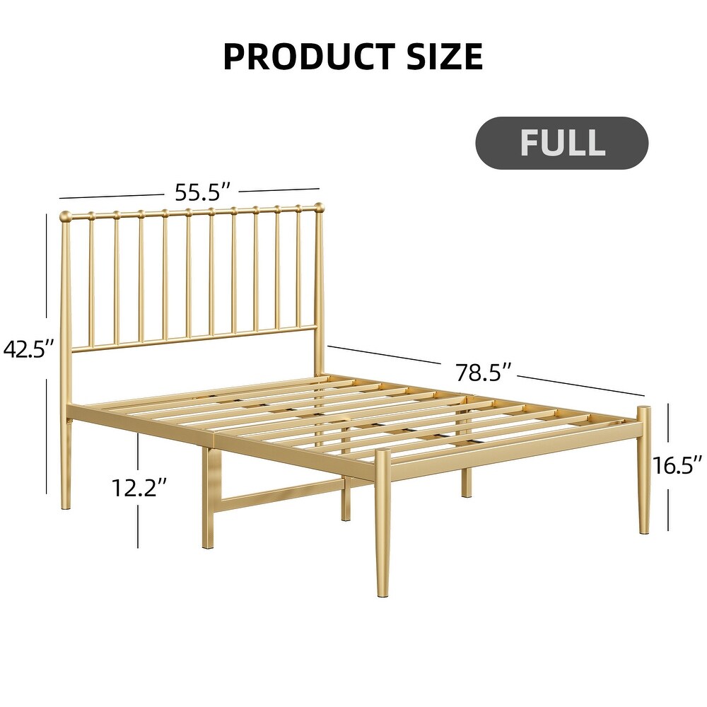 Gold Bed Frame with Metal Headboard and Footboard