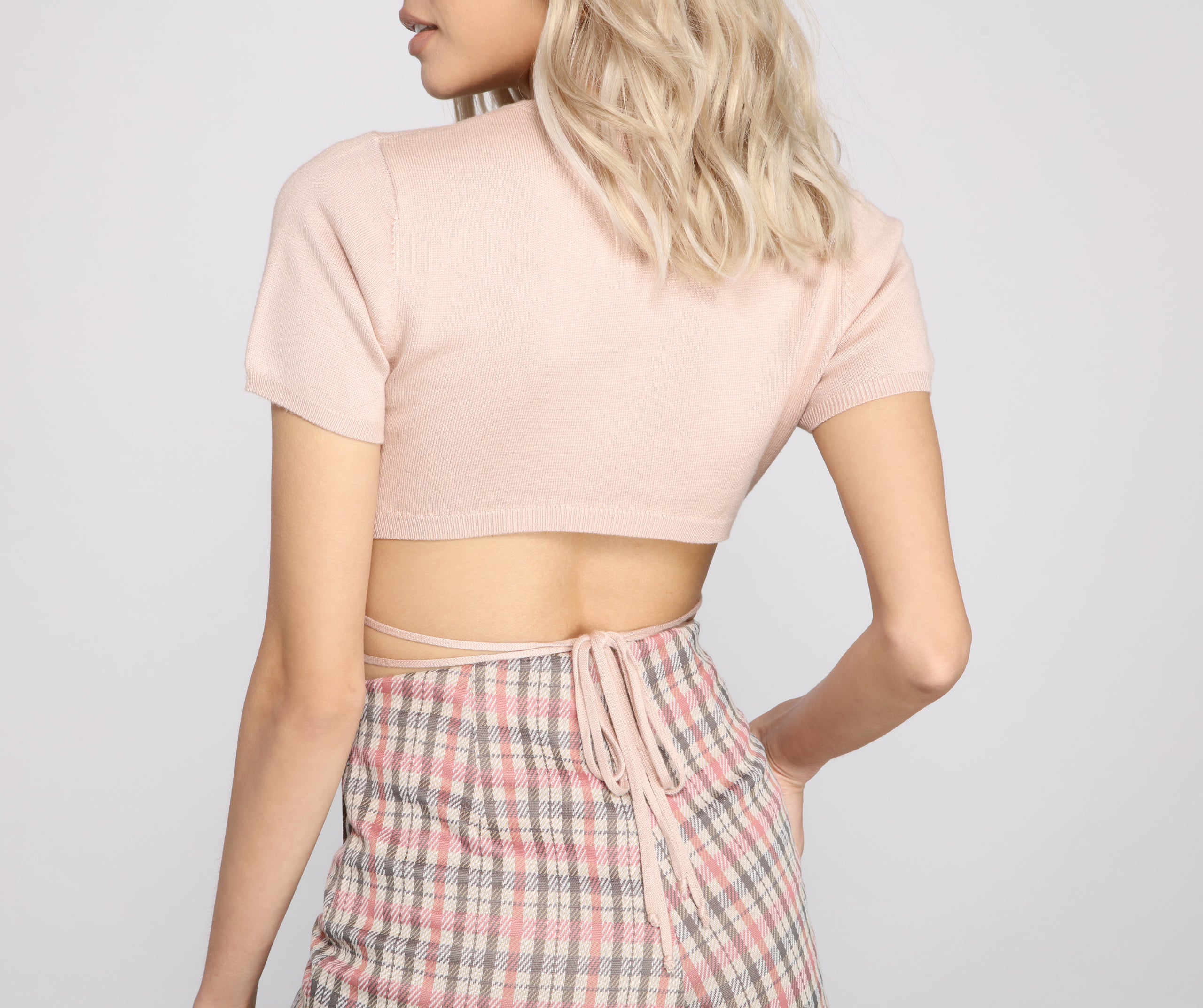 Open Back Crew Neck Crop Top