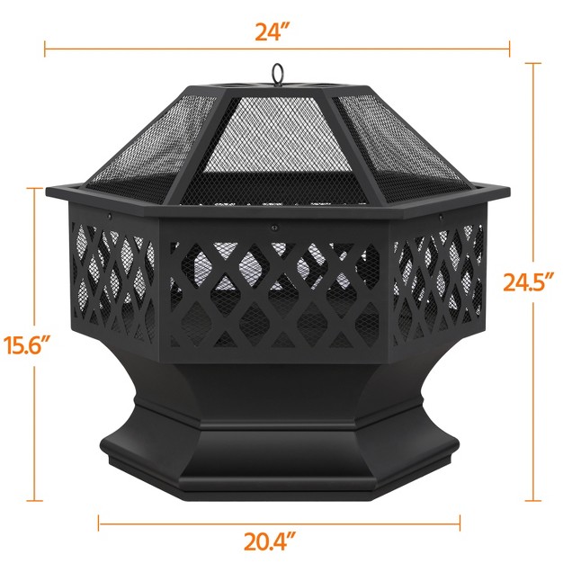 Yaheetech 24in Outdoor Hex Fire Pits Firepit Bowl With Spark Screen amp Poker For Patio Backyard