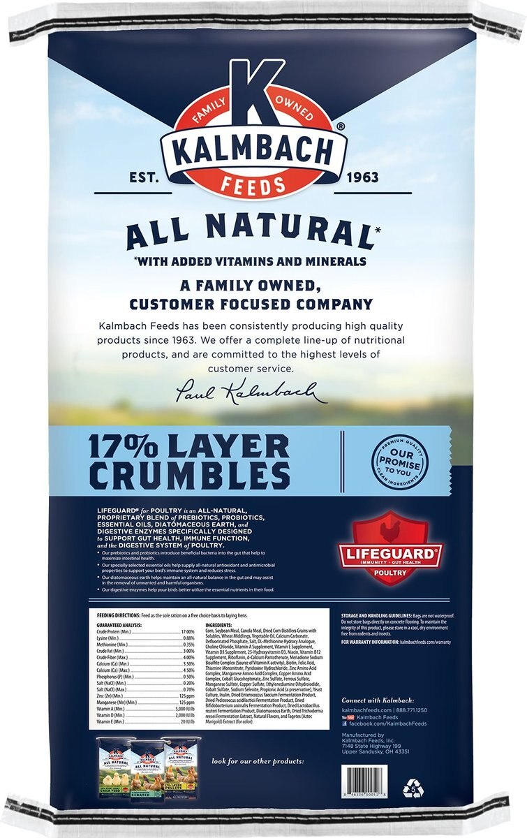 Kalmbach Feeds All Natural 17% Protein Layer Crumbles Chicken Feed