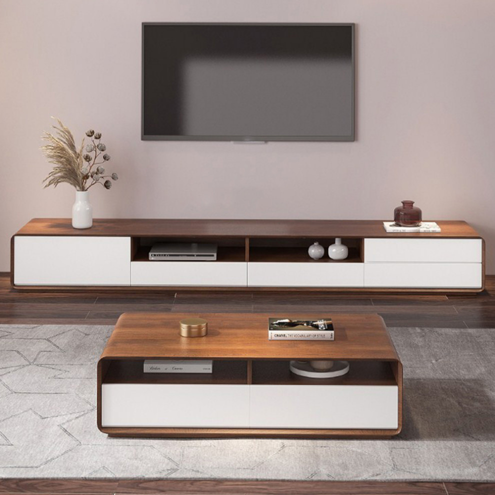 Modern Wood White TV Cabinet  Media Console With 4 Drawers   Transitional   Entertainment Centers And Tv Stands   by Miron Demid LLC  Houzz