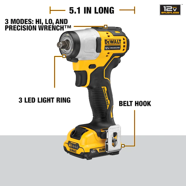 DEWALT DCF902F2 XTREME 12-volt Max Variable Speed Brushless 3/8-in Drive Cordless Impact Wrench (Battery Included)