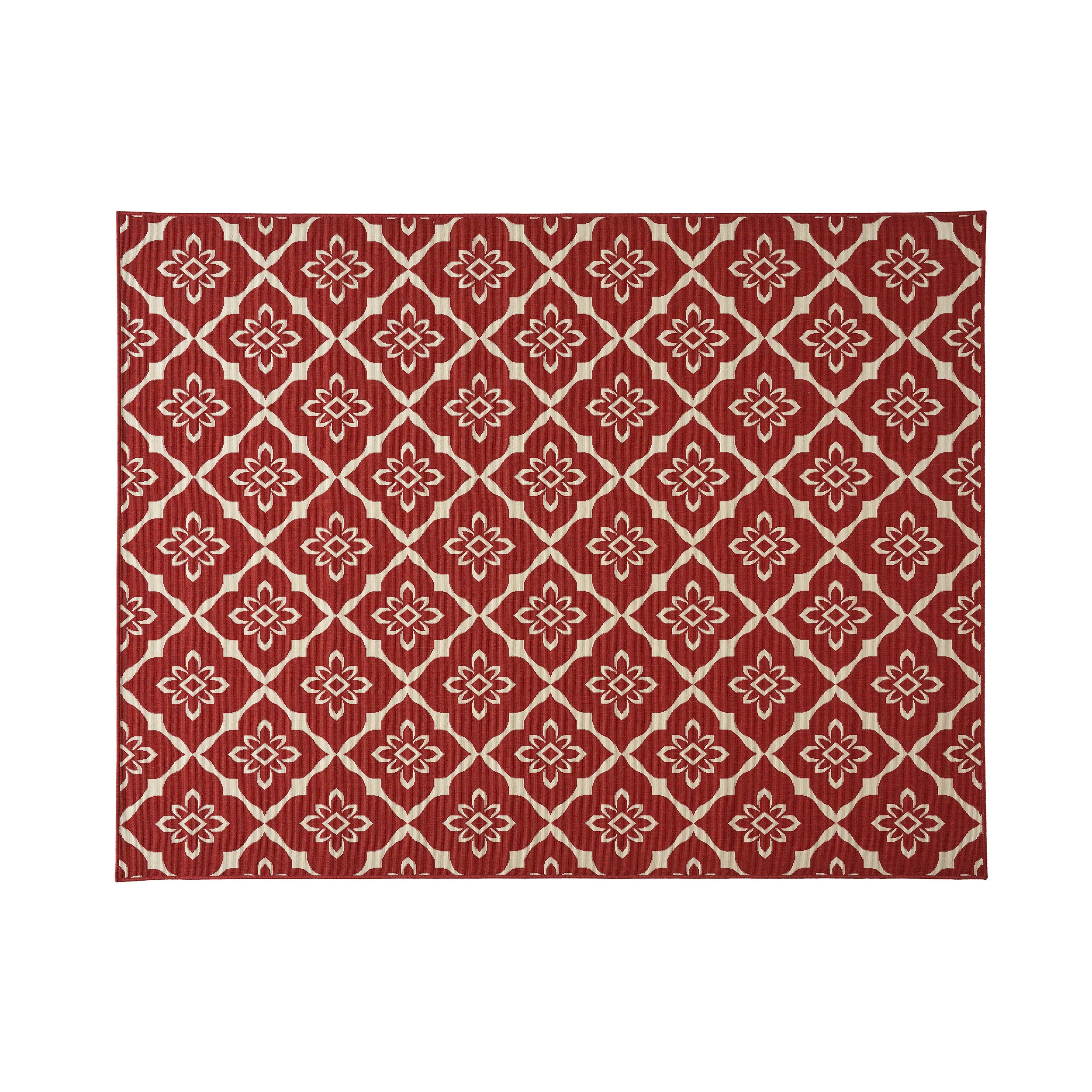 Eluzer Outdoor Trellis Area Rug, Red and Ivory