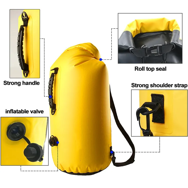 20L 30L PVC Waterproof Dry Bag with Air Valve Boating Diving Man Women Beach Swimming Rafting Ocean Water Floating Storage Sack