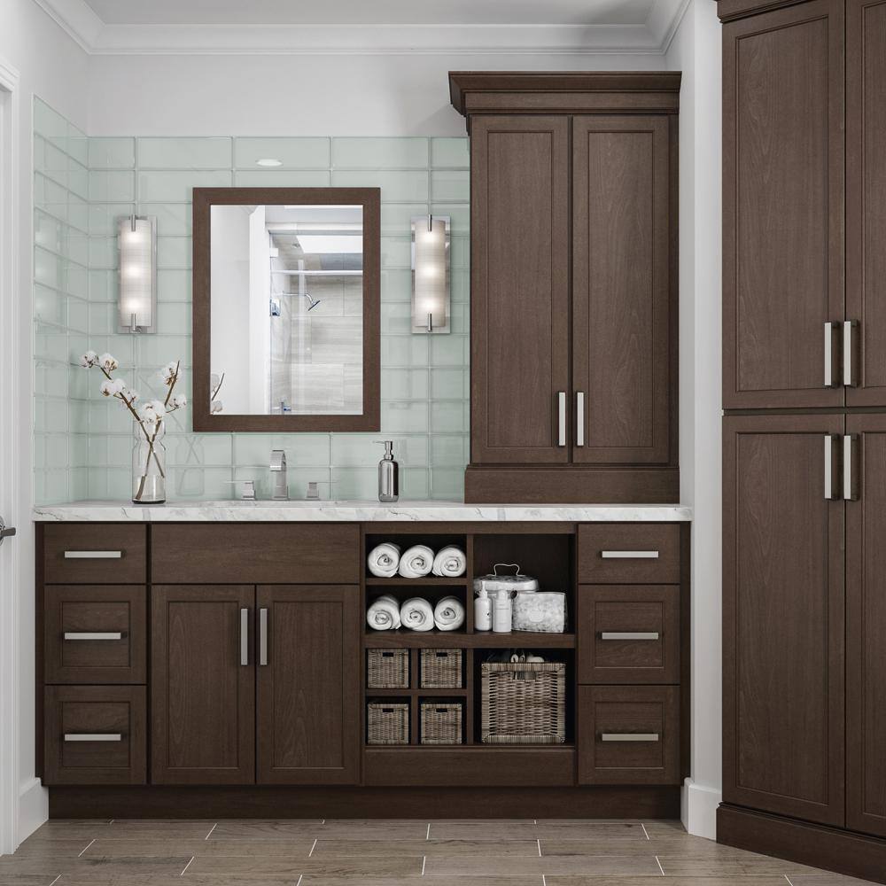 Hampton Bay Shaker Assembled 30 x 34.5 x 21 in. Bathroom Vanity Base Cabinet in Brindle KVSB30-BDL