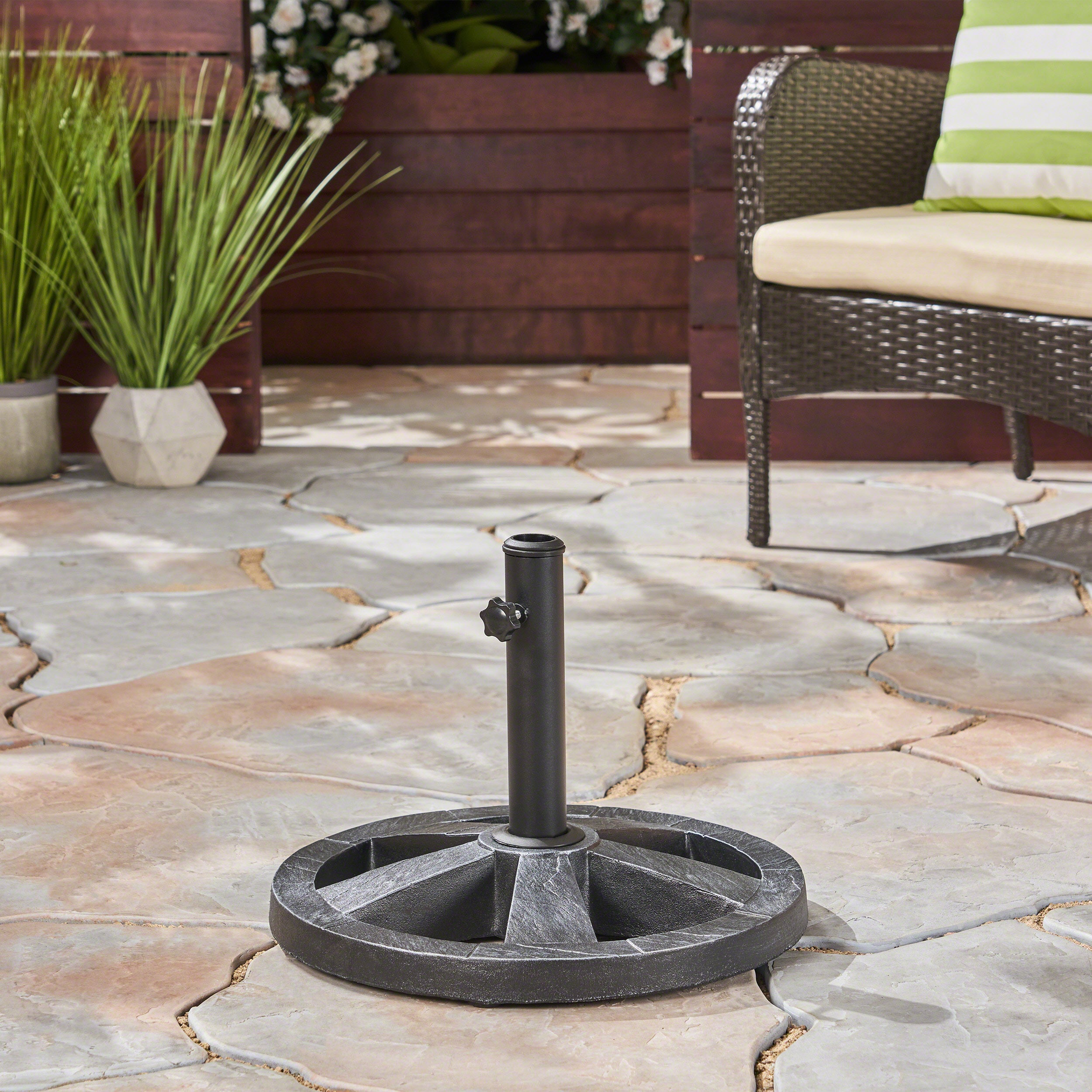 Ryan Outdoor 22lb Concrete Circular Umbrella Base, Hammered Iron