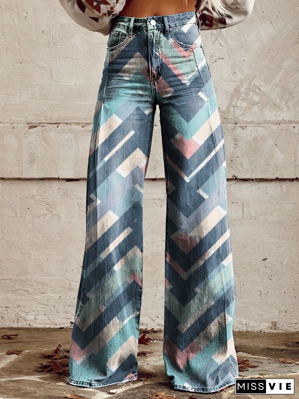 Women's Vintage Print Casual Wide Leg Pants