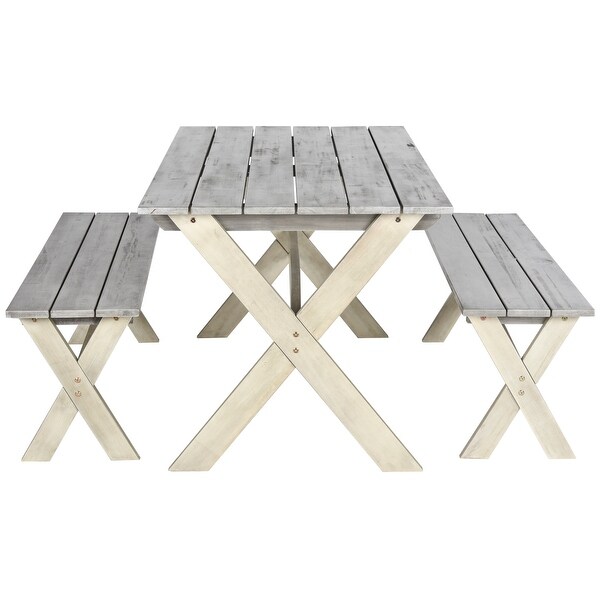 SAFAVIEH Outdoor Living Marina Grey/White Bench and Table Set (3piece)