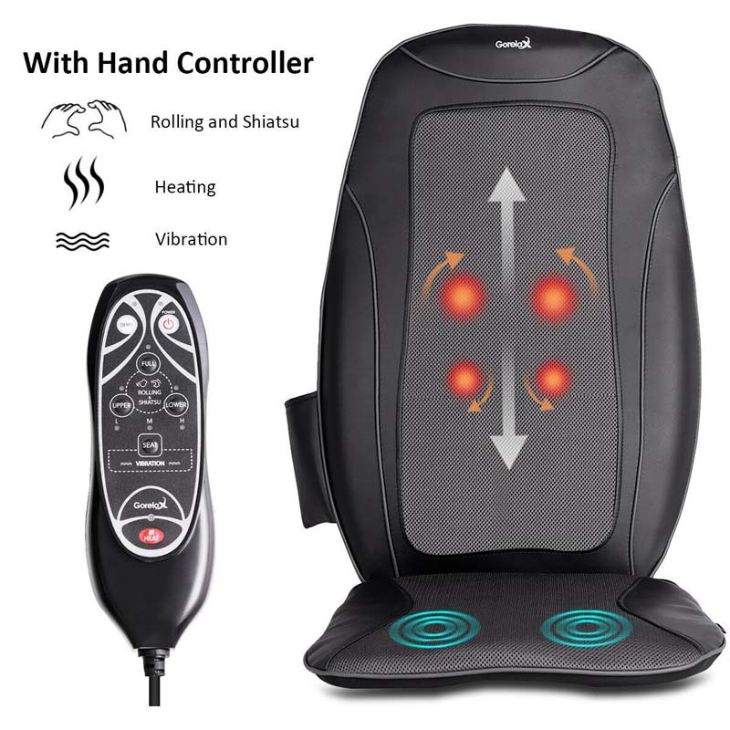 Electric Massage Seat Cushion with Heat, 3D Deep Rolling Kneading Shiatsu Whole Back Massager, Portable Massage Cushion