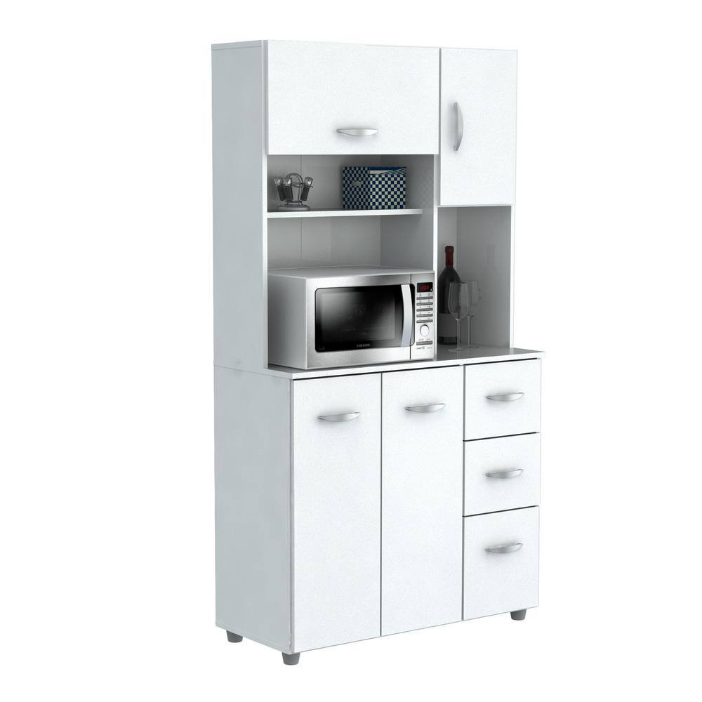 Inval Laricina 35.04 in. x 15.35 in. x 66.14 in. Microwave Storage Utility Cabinet in White GCM-042