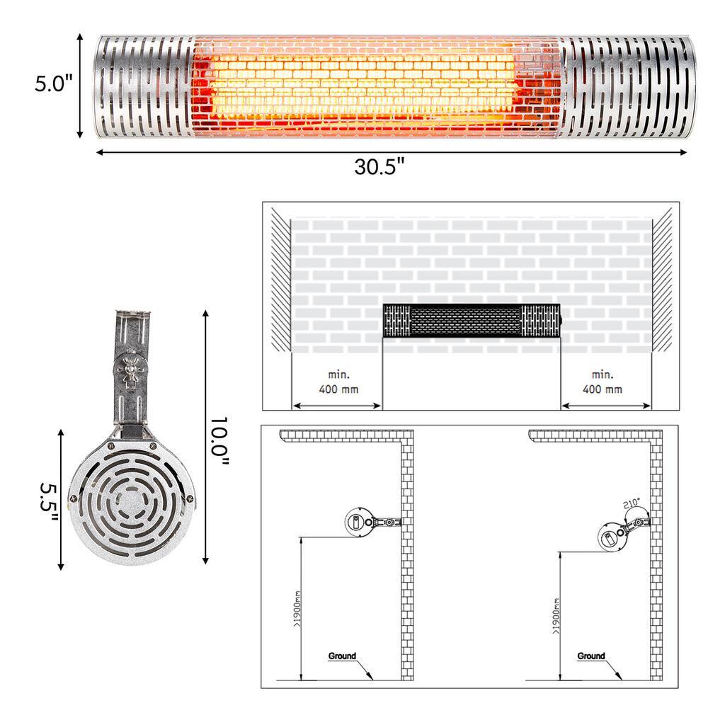 Costway 1500-Watt Silver Wall-Mounted Electric Infrared Space Heater Indoor and Outdoor With Remote EP25150US-SL