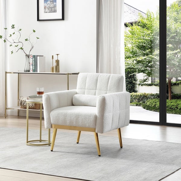 Teddy Fabric Accent Chair Modern Side Armchair with Gold Legs Sofa Chairs Reading Chair for Living Room Bedroom Waiting Room