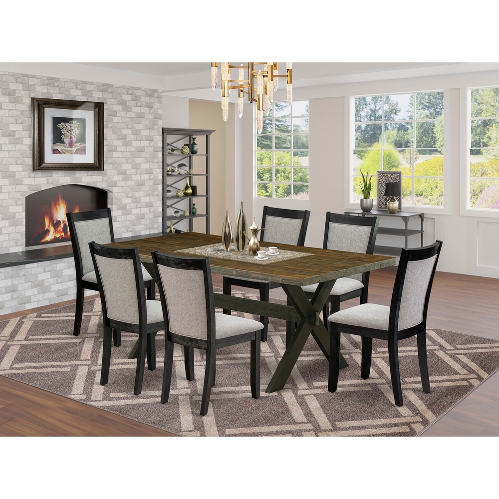 East West Furniture Kitchen Table Set  a Dining Table and Linen Fabric Parson Chairs  Wire Brushed Black.(Pieces Options)