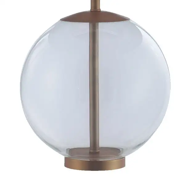 Drum Shade Metal Table Lamp with Glass Orb Accent， White and Brown