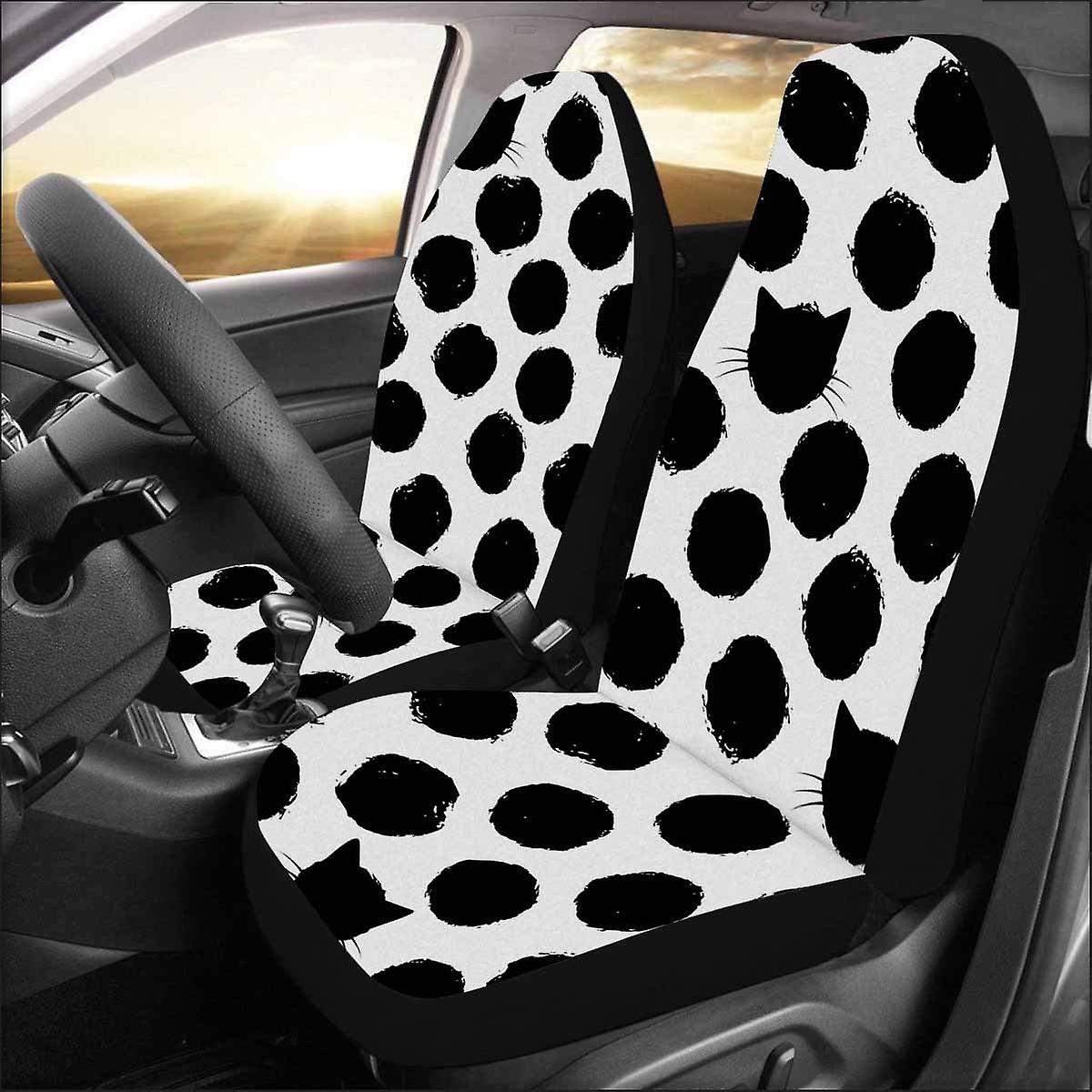 Set Of 2 Car Seat Covers Polka Dots Cat Faces Universal Auto Front Seats Protector Fits For Car，suv Sedan，truck