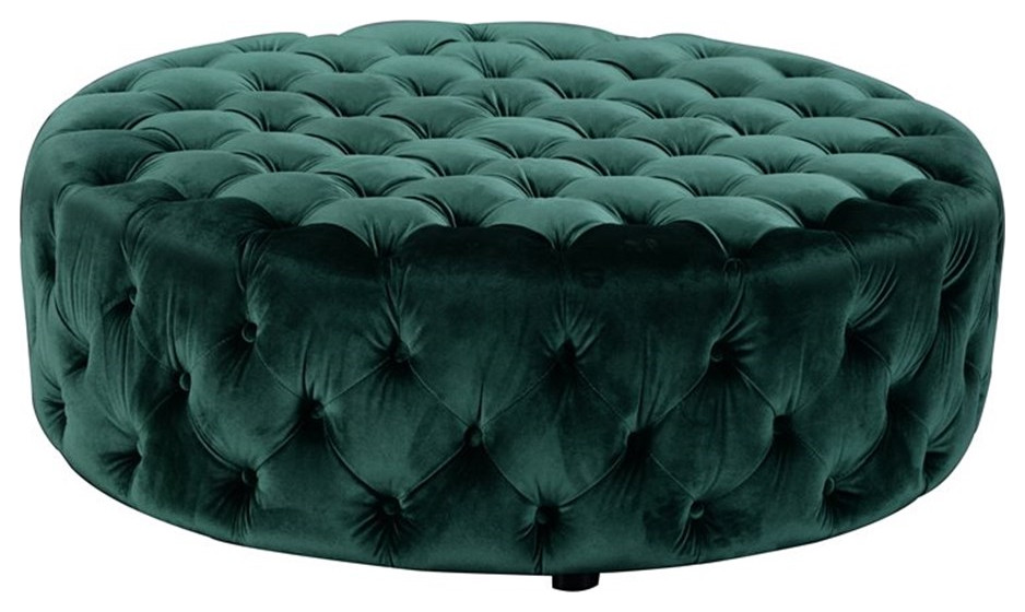 American Home Classic Jasper 16 quotSmall Round Velvet Ottoman in Green   Contemporary   Footstools And Ottomans   by Homesquare  Houzz