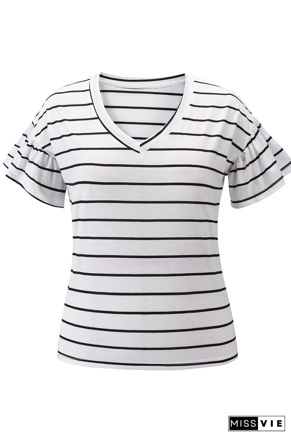 Striped V-Neck Short Sleeve T-Shirt Wholesale