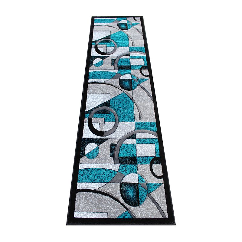 Masada Rugs Masada Rugs Sophia Collection 2'x7' Area Rug with Hand Sculpted Abstract Geometric Pattern in Turquoise