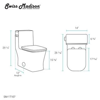 Swiss Madison Concorde 1-Piece 1.28 GPF Left Side Single Flush Handle Square Toilet in White with Seat Included SM-1T107