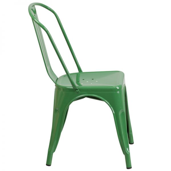 Perry Commercial Grade Green Metal Indoor-Outdoor Stackable Chair