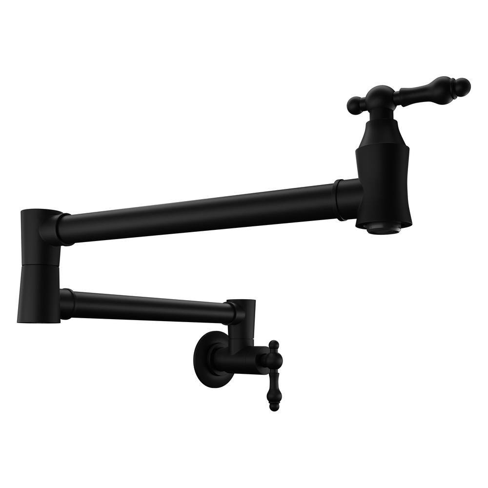 ANZZI Marca 24 in . 360-Degree Wall Mounted Pot Filler with Dual Swivel in Matte Black KF-AZ259MB