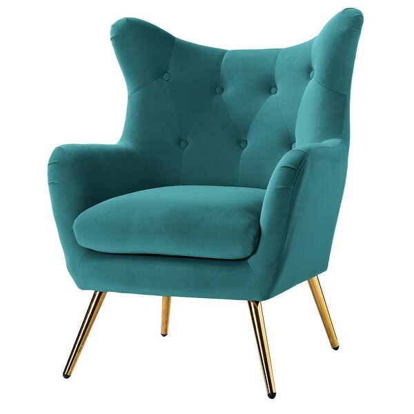 Eusebio Tufted Velvet Accent Chair with Wingback， Arms， and Metal Gold Legs for Living Room or Bedroom by HULALA HOME