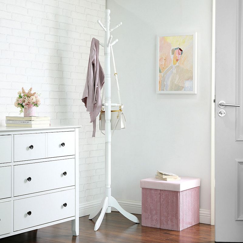 Coat Rack With 10 Hooks， Rubber Wood Coat Tree Free Standing， For Clothes， Hats， Handbags， Umbrella