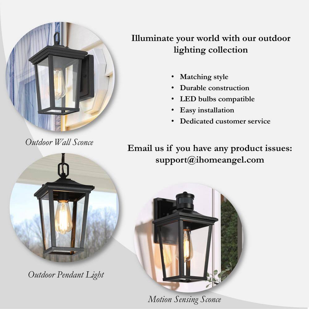 LNC Modern Coastal Matte Black Outdoor Sconce 1-Light Wall Mount Lantern with Clear Glass for Patio Porch Entry A03278S