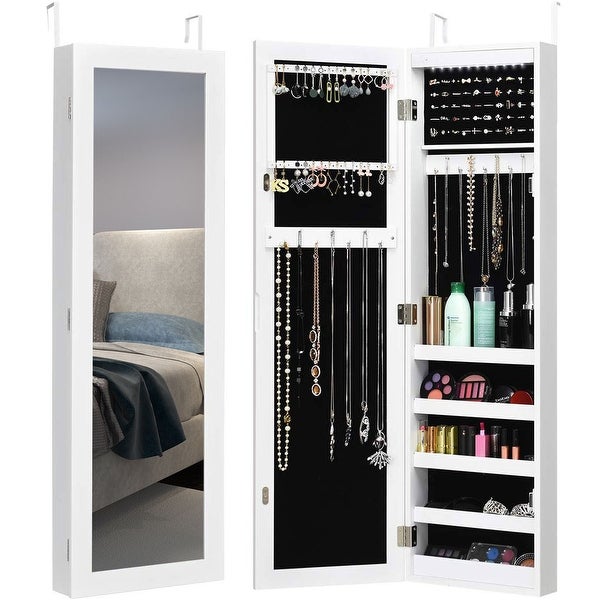 Costway Wall Door Mounted Mirrored Jewelry Cabinet Organizer Storage - See Details - - 23038811