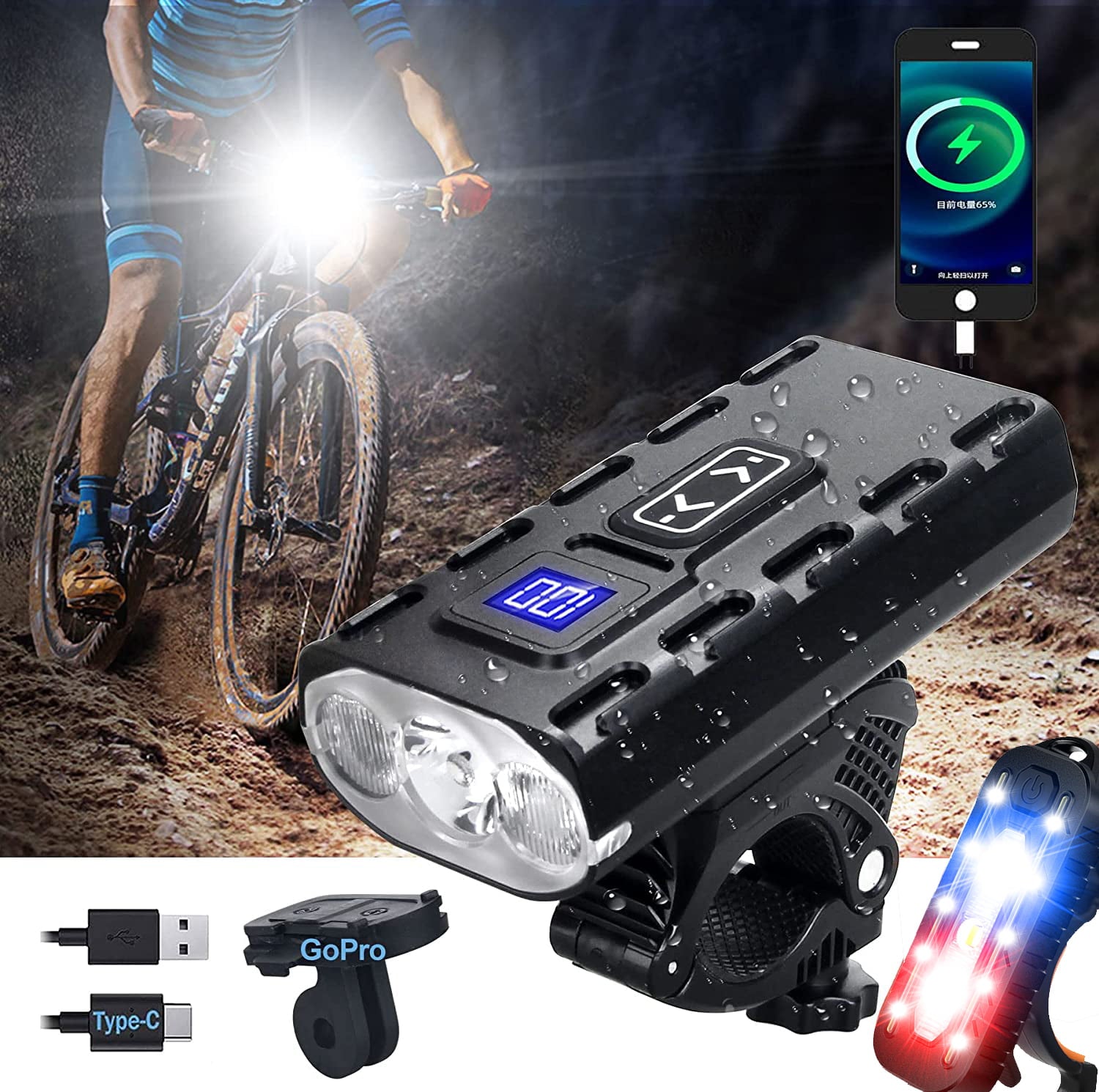 Best Bike Lights for Night Riding 2023 Most Powerful Mountain Bike Light 8000 Rechargeable Bicycle Lights Front Rear MTB Light Enduro Trail Riding Brightest Headlight Off-Road Cycling Commuting