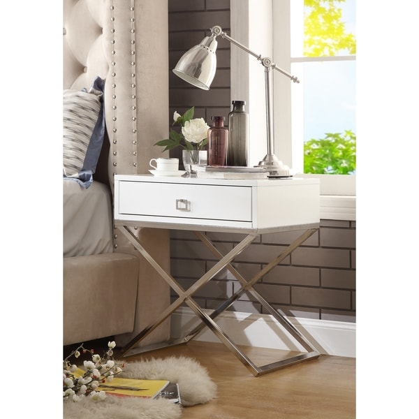 Foster Square Lacquer X-Legs Accent Table/ Nightstand with Drawer