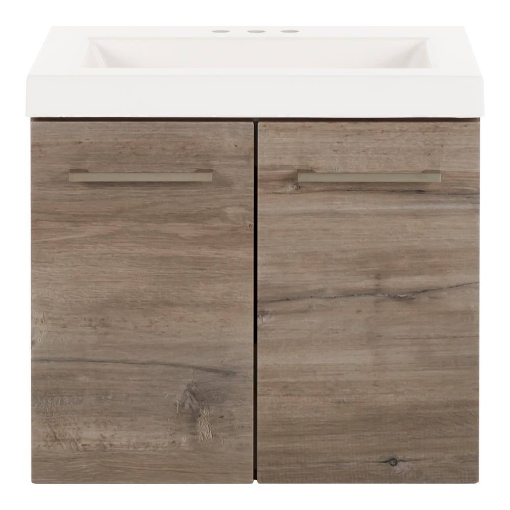 Domani Stella 24 in. W x 19 in. D Wall Hung Bath Vanity in White Washed Oak with Cultured Marble Vanity Top in White with Sink SL24P2-WO