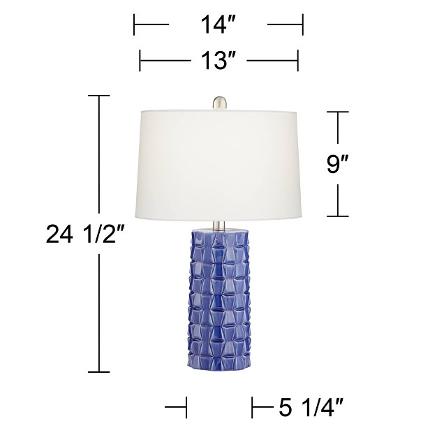 High Column Mid Century Modern Table Lamps Set Of 2 Blue Ceramic White Shade Living Room Bedroom Bedside Nightstand House