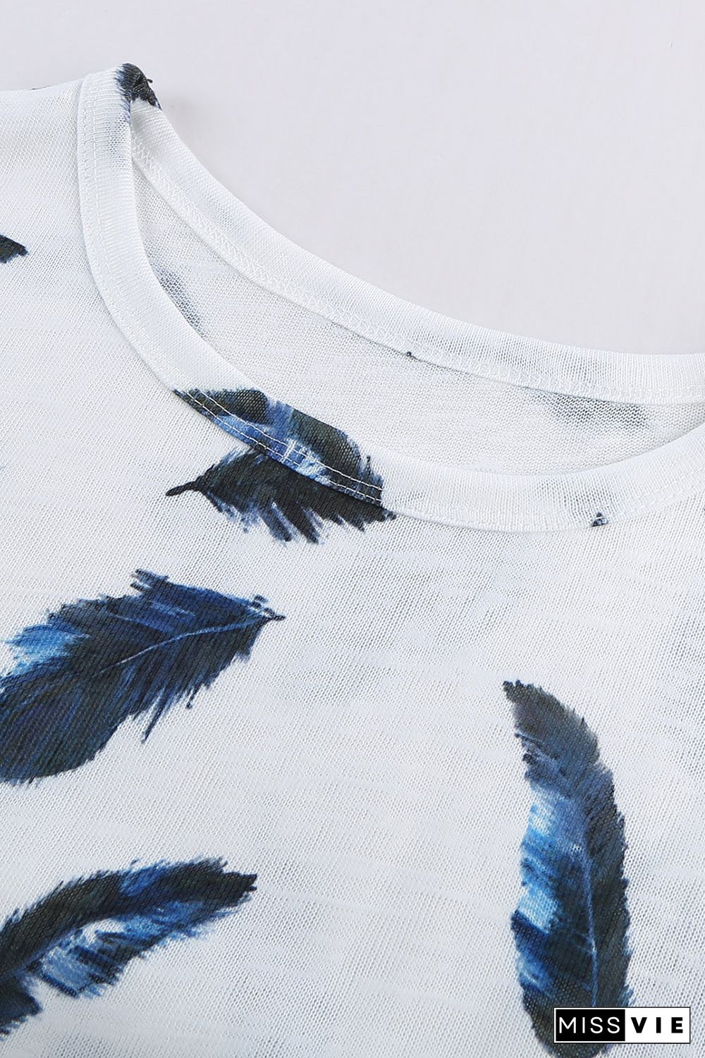 White Feather Print Short Sleeve Tee